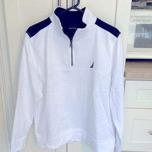 Nautica fleece lined pullover. Bright white with navy trim